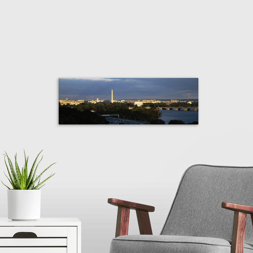 A modern room featuring High angle view of a monument, Washington Monument, Potomac River, Washington DC