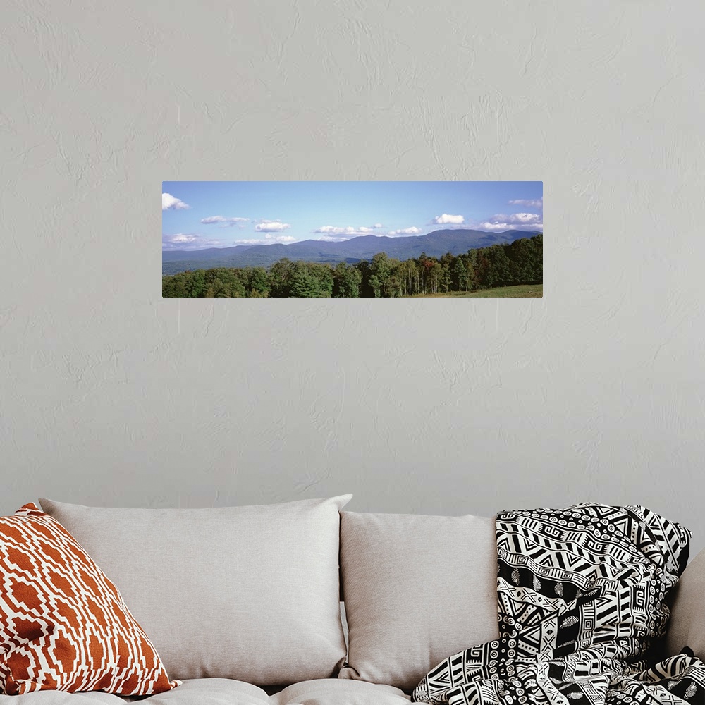 A bohemian room featuring High angle view of a mountain range, Green Mountains, Stove, Vermont, New England