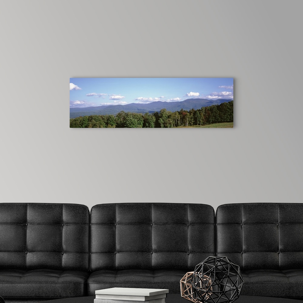 A modern room featuring High angle view of a mountain range, Green Mountains, Stove, Vermont, New England