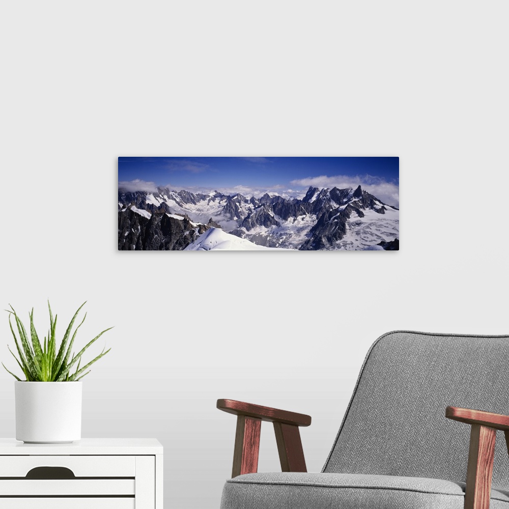 A modern room featuring High angle view of a mountain range, Mt Blanc, The Alps, France