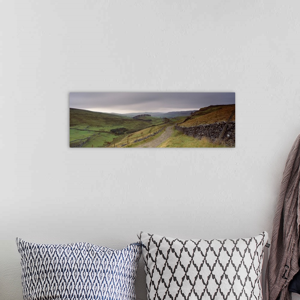 A bohemian room featuring High angle view of a path on a landscape, Ribblesdale, Yorkshire Dales, Yorkshire, England