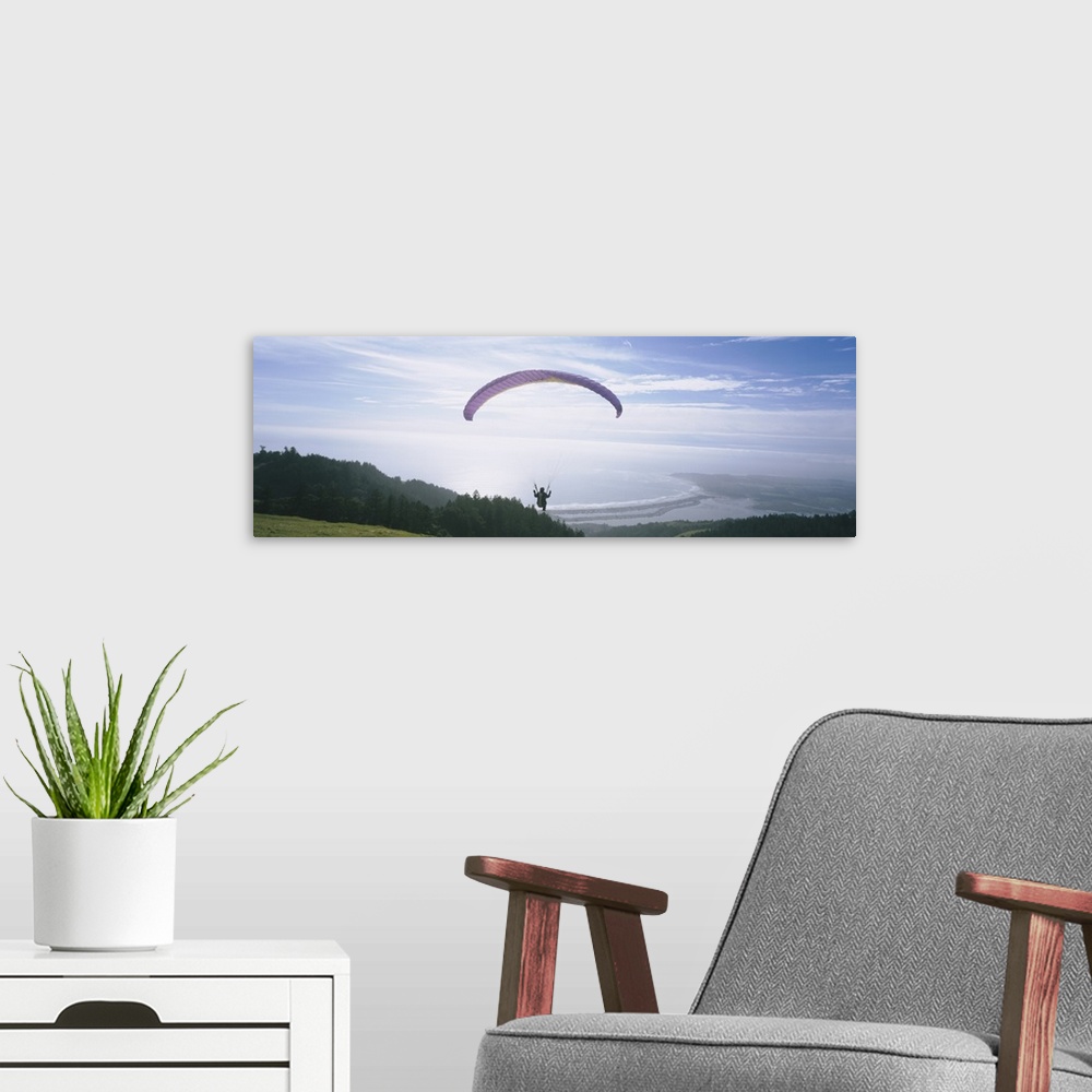A modern room featuring High angle view of a person parasailing, Marin County, California