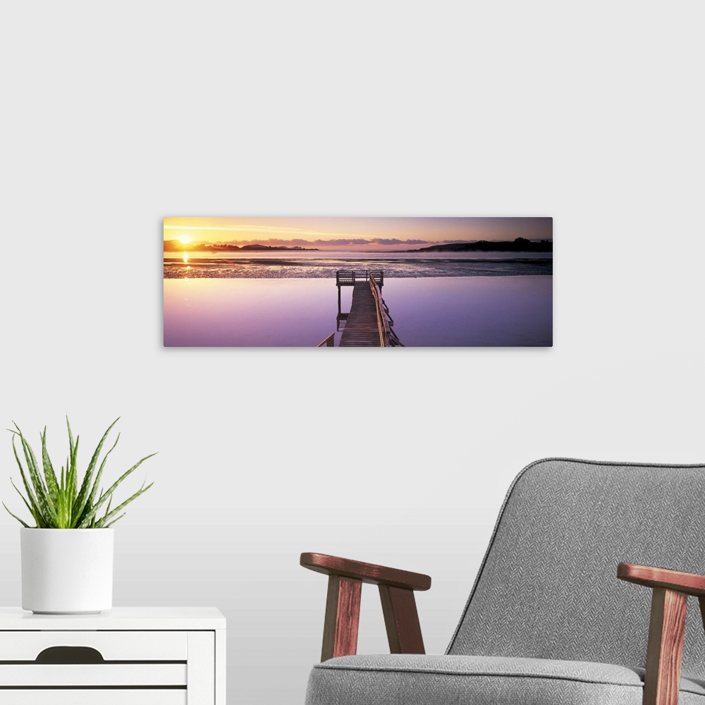 A modern room featuring High angle view of a pier on a river, Pounawea, The Catlins, South Island New Zealand, New Zealand