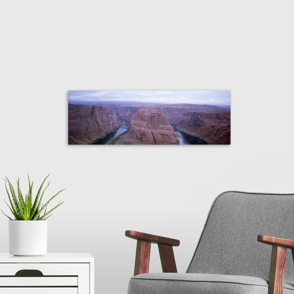 A modern room featuring High angle view of a river flowing in a canyon, Horseshoe Bend, Glen Canyon National Recreation A...