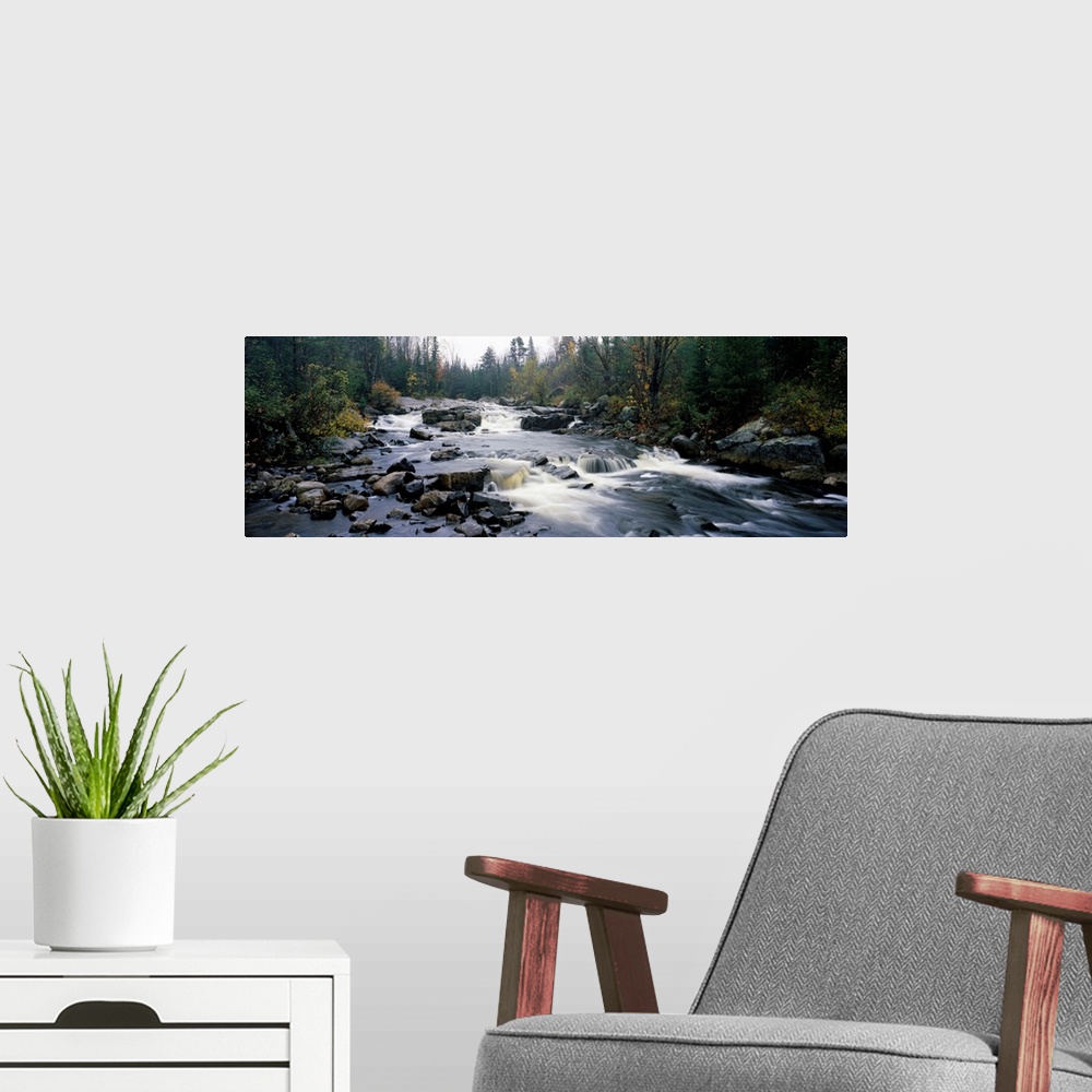A modern room featuring High angle view of a river flowing through a forest, Black River, Adirondack Mountains, New York ...