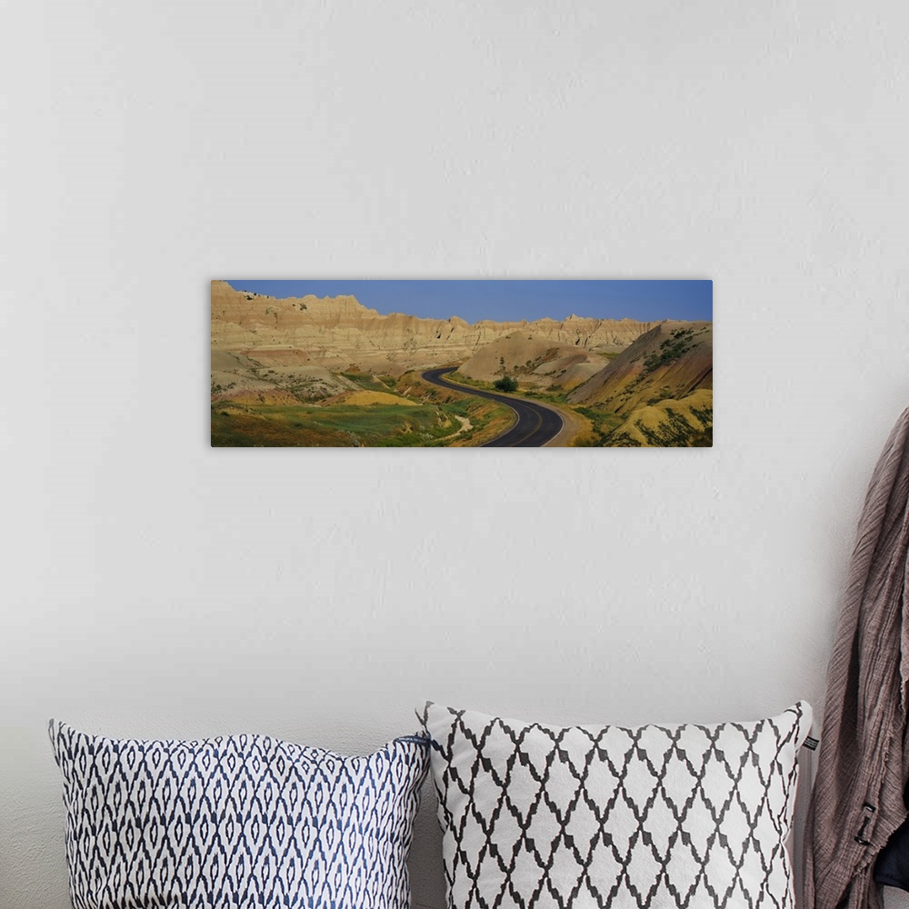 A bohemian room featuring High angle view of a road passing through a landscape, Badlands National Park, South Dakota