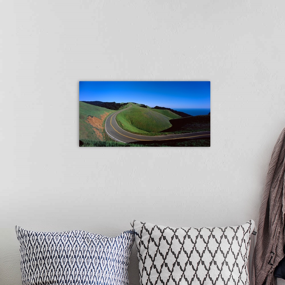 A bohemian room featuring High angle view of a road passing through a landscape, Bolinas Ridge, Marin County, California,