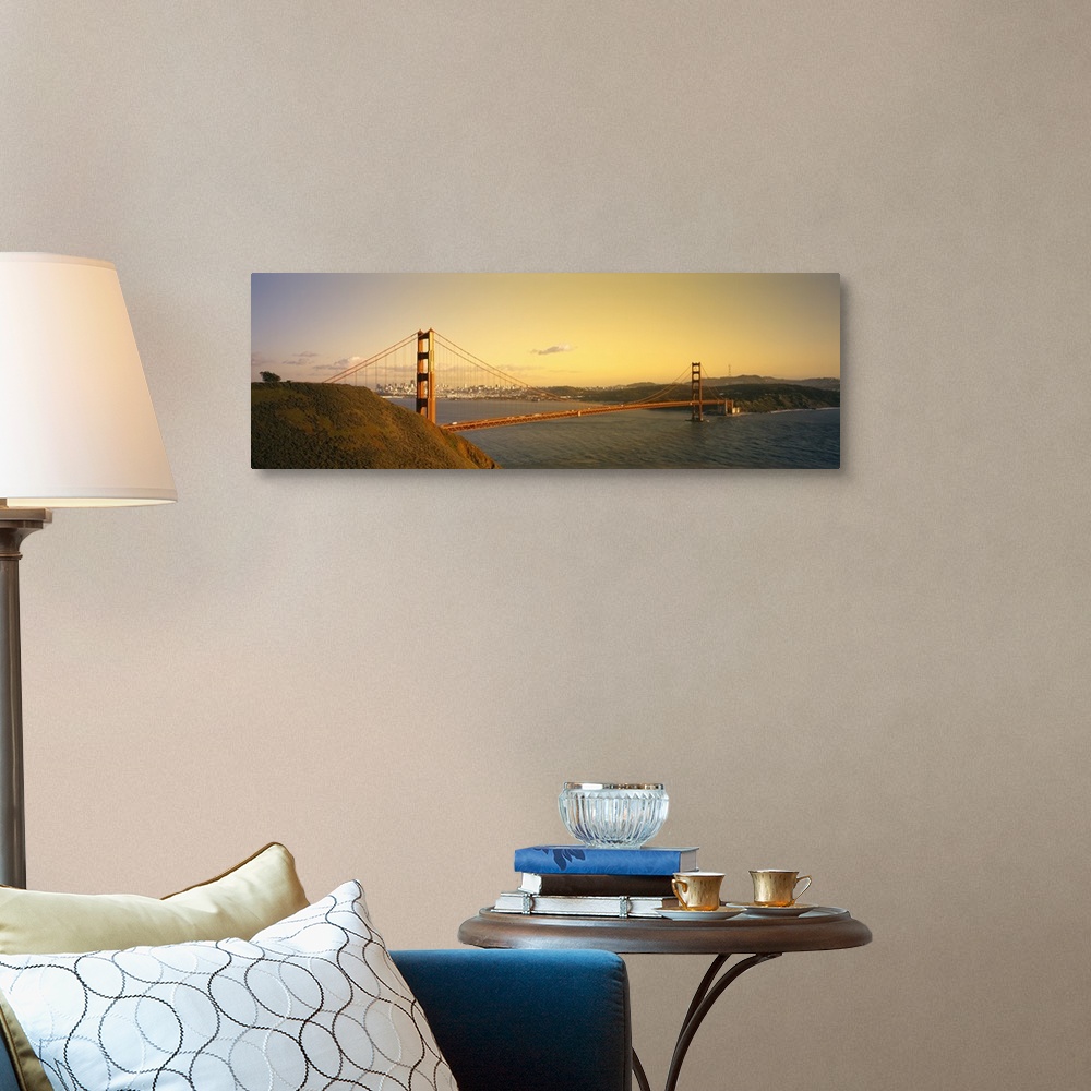 A traditional room featuring High angle view of a suspension bridge across the sea, Golden Gate Bridge, San Francisco, California