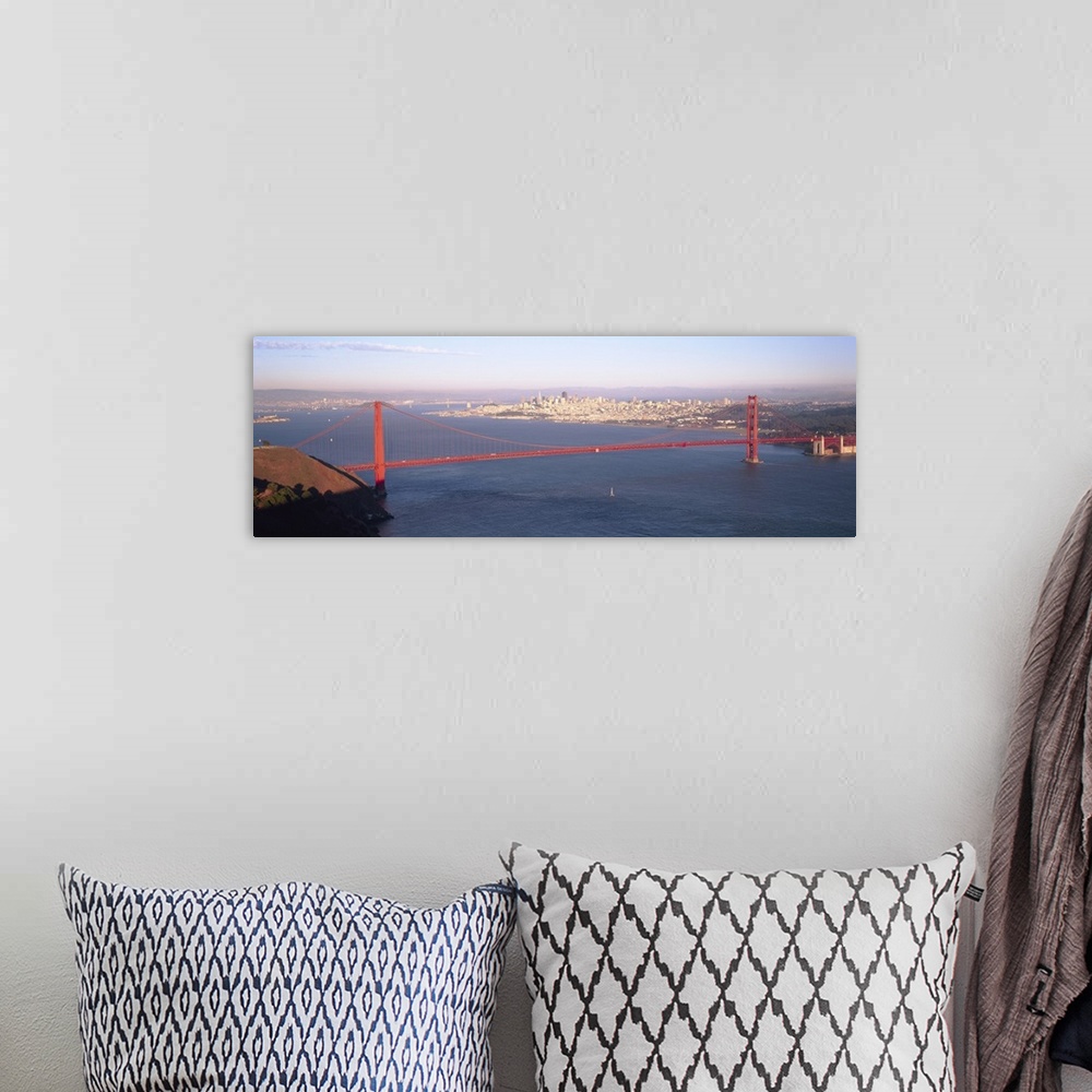 A bohemian room featuring High angle view of a suspension bridge across the sea Golden Gate Bridge San Francisco Marin Coun...