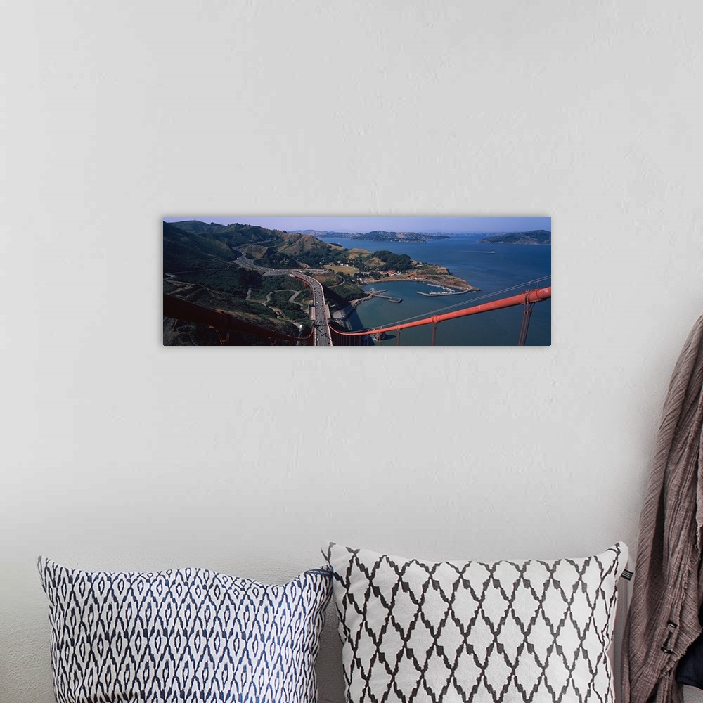 A bohemian room featuring High angle view of a suspension bridge, Golden Gate Bridge, San Francisco, California,