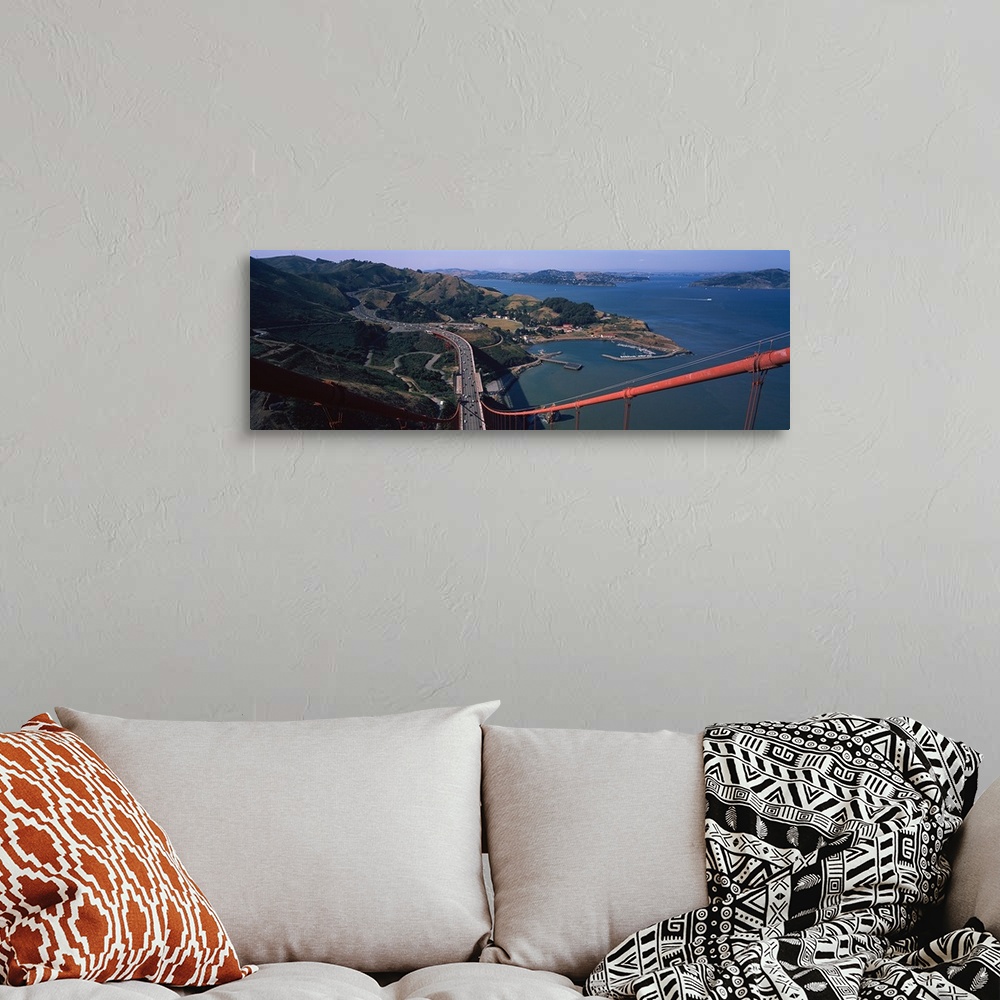 A bohemian room featuring High angle view of a suspension bridge, Golden Gate Bridge, San Francisco, California,