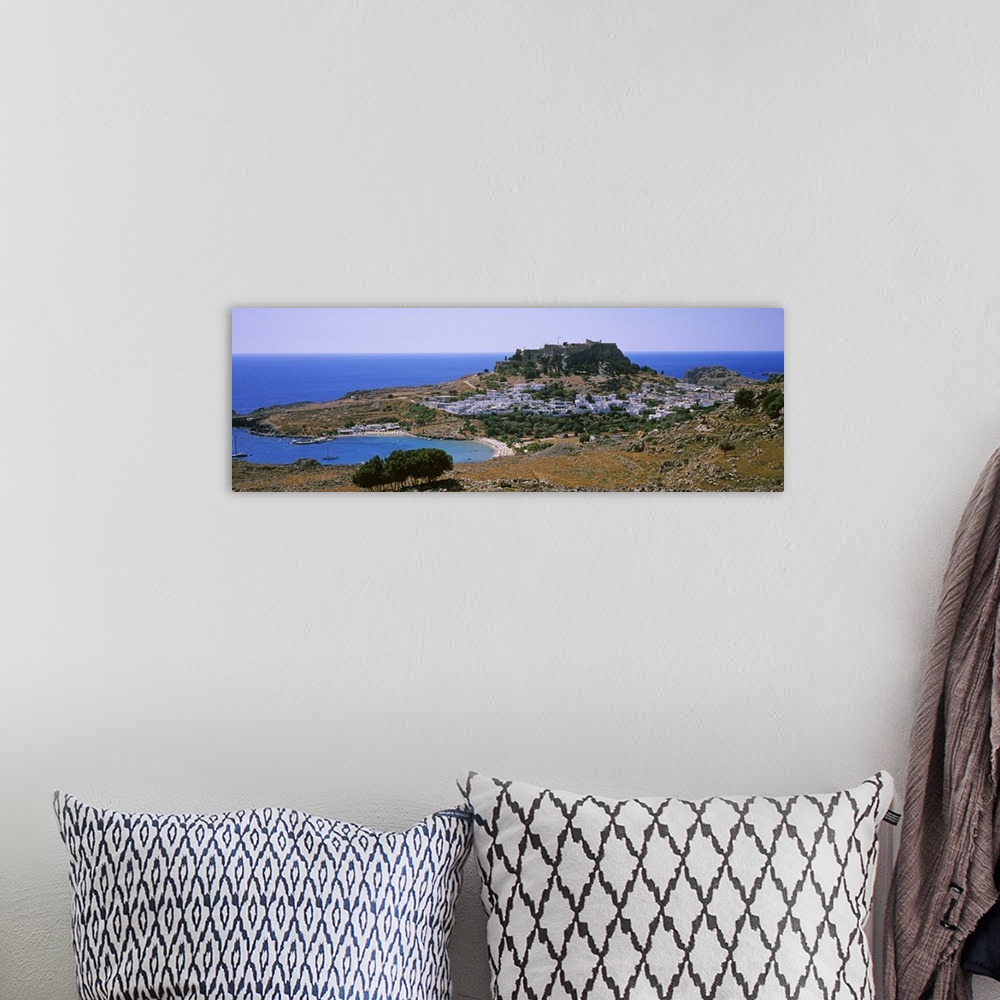 A bohemian room featuring High angle view of a town, Acropolis, Lindos, Rhodes, Greece