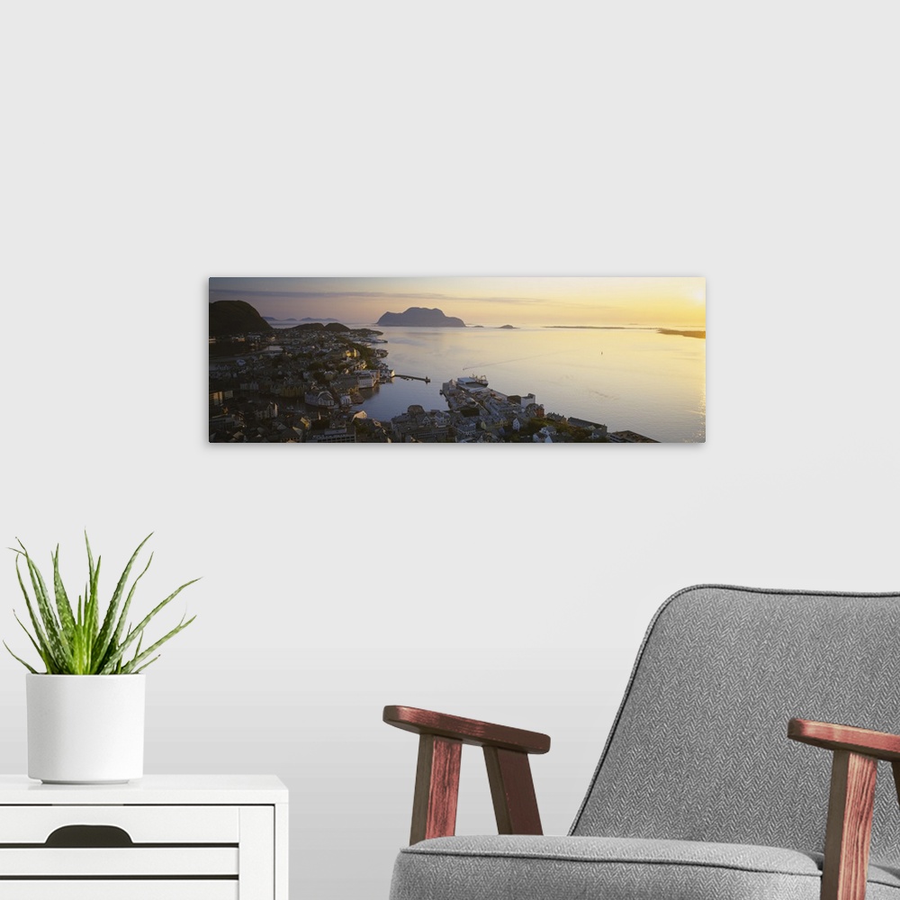 A modern room featuring High angle view of a town, Alesund, More og Romsdall, Norway