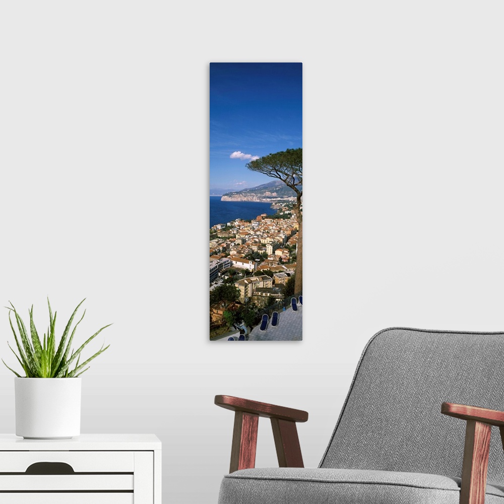 A modern room featuring High angle view of a town at a coast, Positano, Amalfi Coast, Campania, Italy