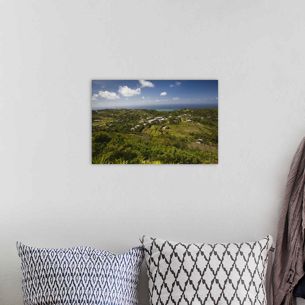 A bohemian room featuring High angle view of a town at the coast, Mont Lubin, Rodrigues, Mauritius