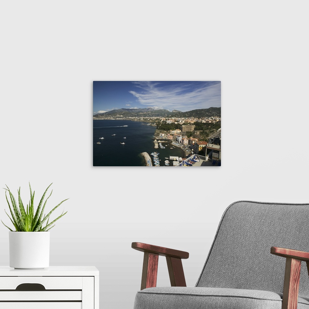 A modern room featuring High angle view of a town at the waterfront, Marina Grande, Sorrento, Naples, Campania, Italy