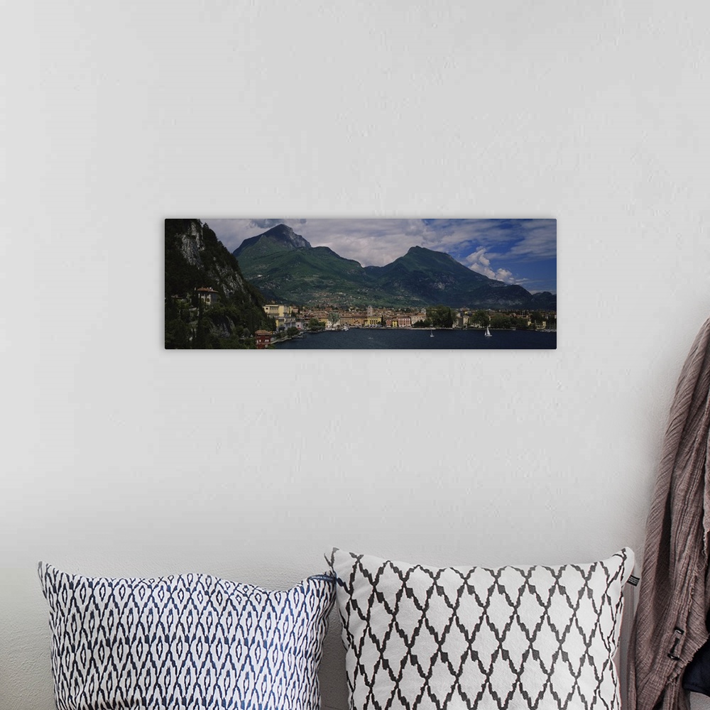 A bohemian room featuring High angle view of a town at the waterfront, Riva Del Garda, Italy