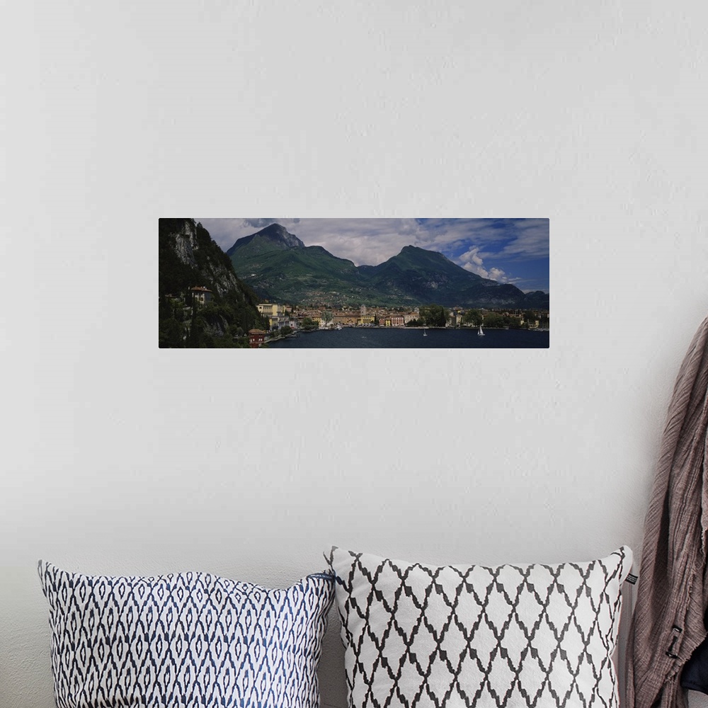 A bohemian room featuring High angle view of a town at the waterfront, Riva Del Garda, Italy