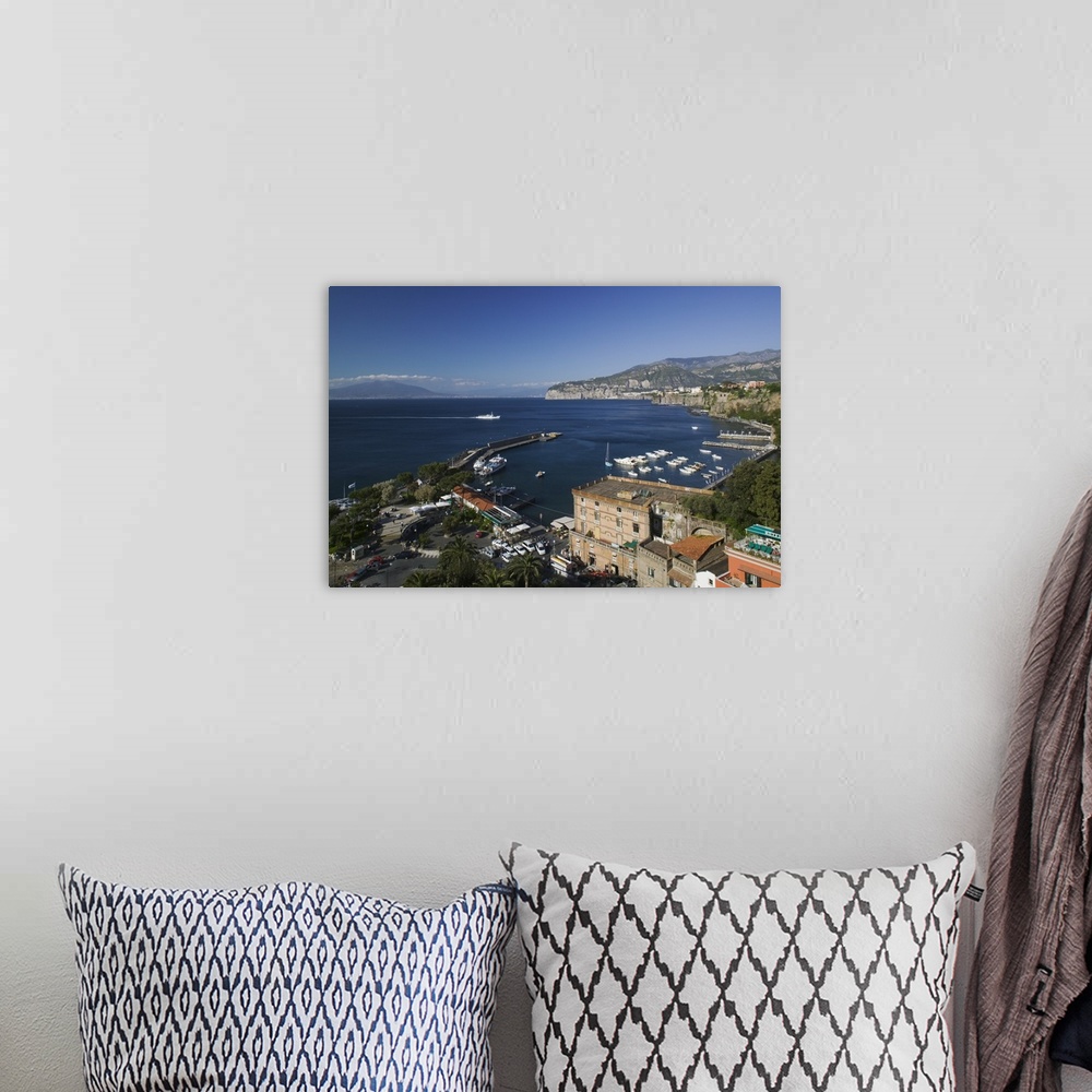 A bohemian room featuring High angle view of a town, Marina Piccola, Sorrento, Naples, Campania, Italy