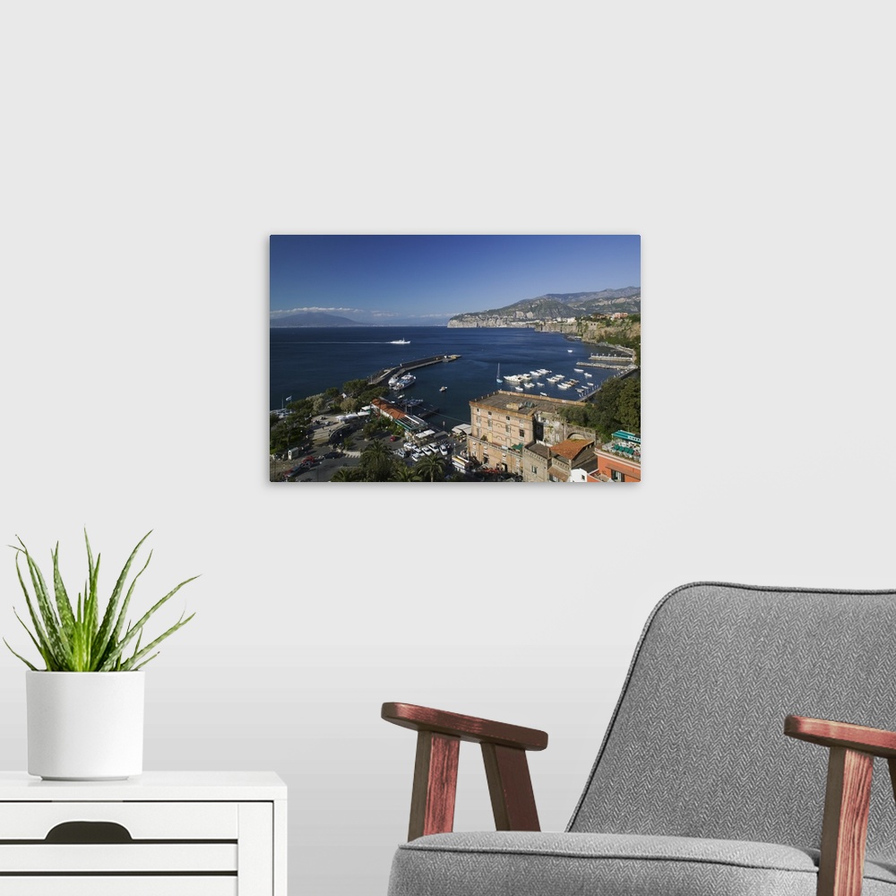A modern room featuring High angle view of a town, Marina Piccola, Sorrento, Naples, Campania, Italy
