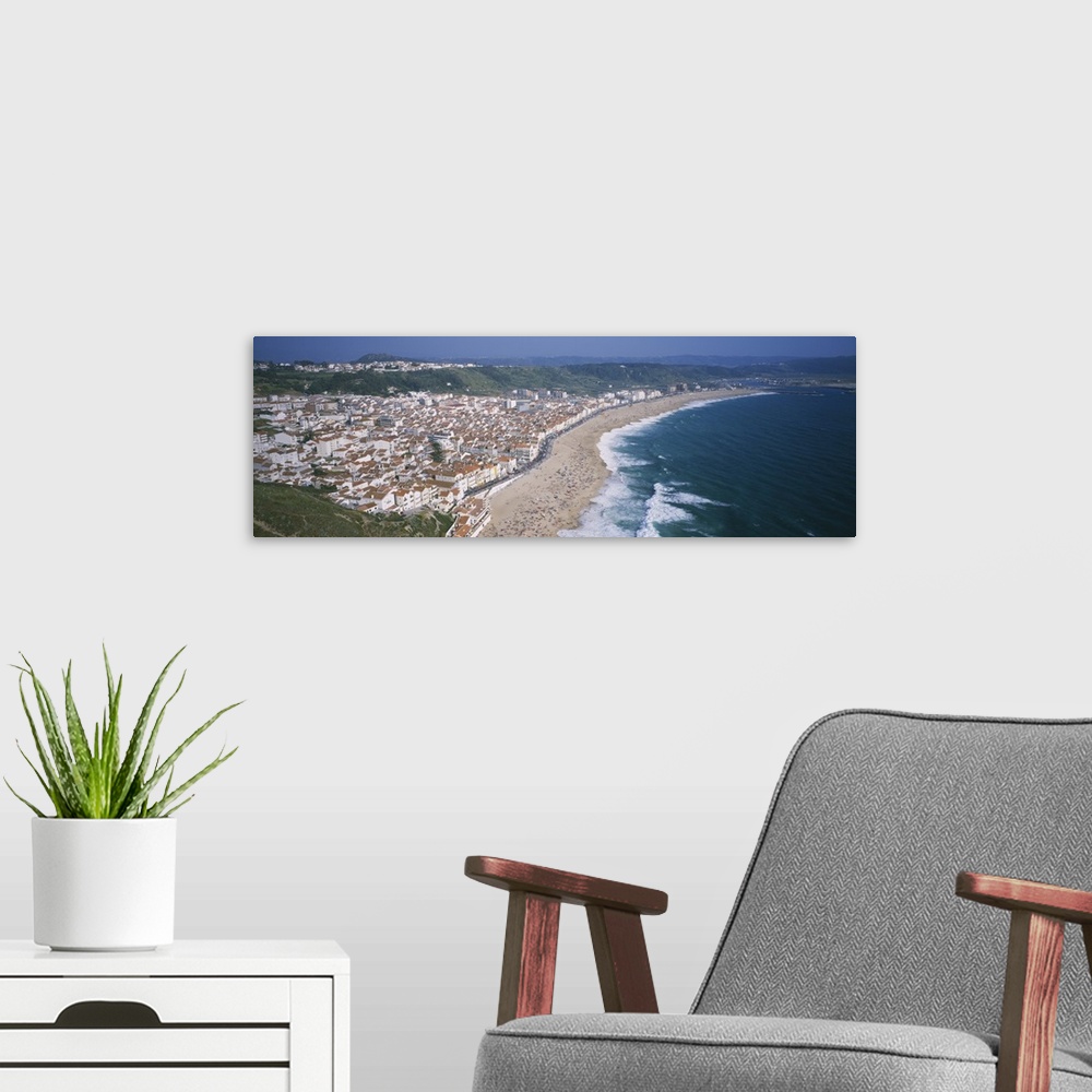 A modern room featuring High angle view of a town, Nazare, Leiria, Portugal