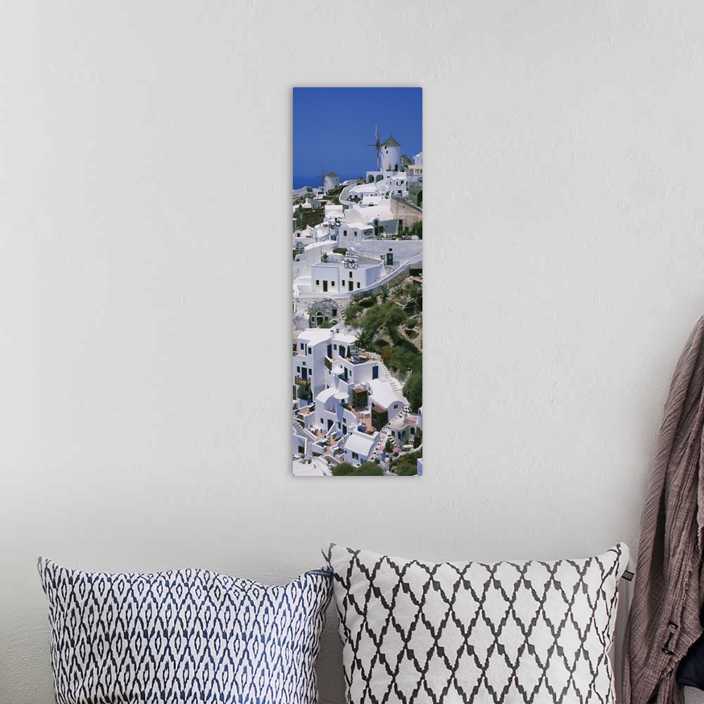 A bohemian room featuring High angle view of a town, Oia, Santorini, Cyclades Islands, Greece