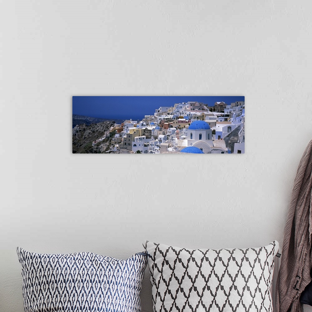 A bohemian room featuring High angle view of a town, Oia, Santorini, Greece