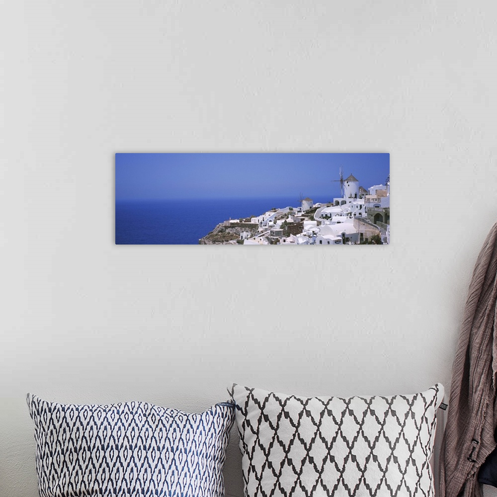 A bohemian room featuring High angle view of a town, Oia, Santorini, Greece