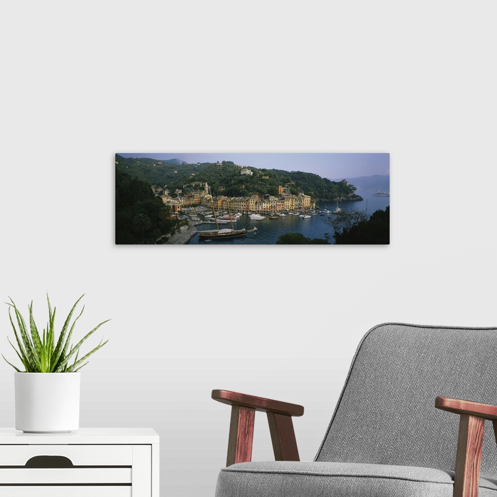 A modern room featuring High angle view of a town, Portofino, Italy