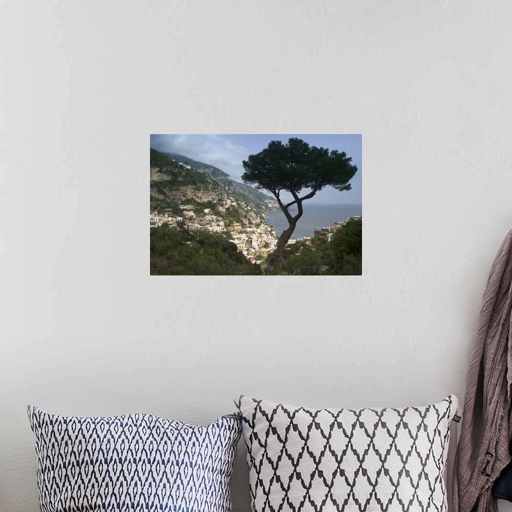 A bohemian room featuring Photo taken high up in the cliffs of the Amalfi Coast looking down at the light colored buildings...