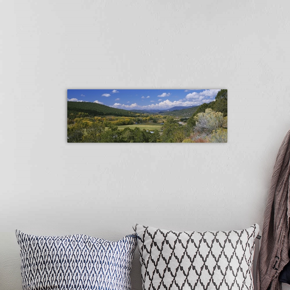 A bohemian room featuring High angle view of a valley, Rio Pueblo, Penasco, New Mexico