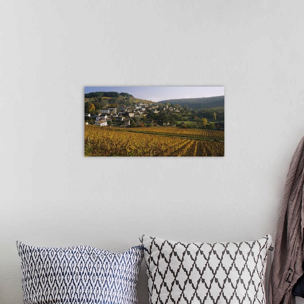 A bohemian room featuring High angle view of a village, Bourgogne, France