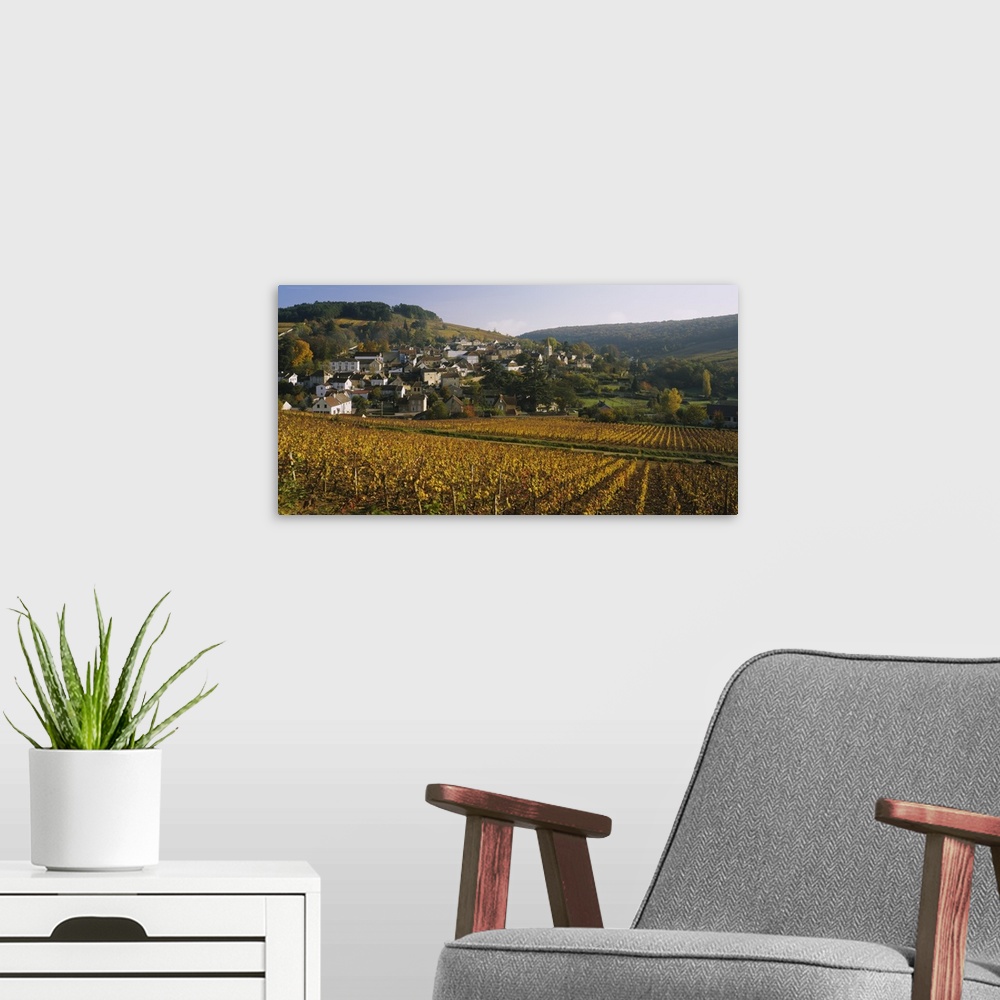 A modern room featuring High angle view of a village, Bourgogne, France