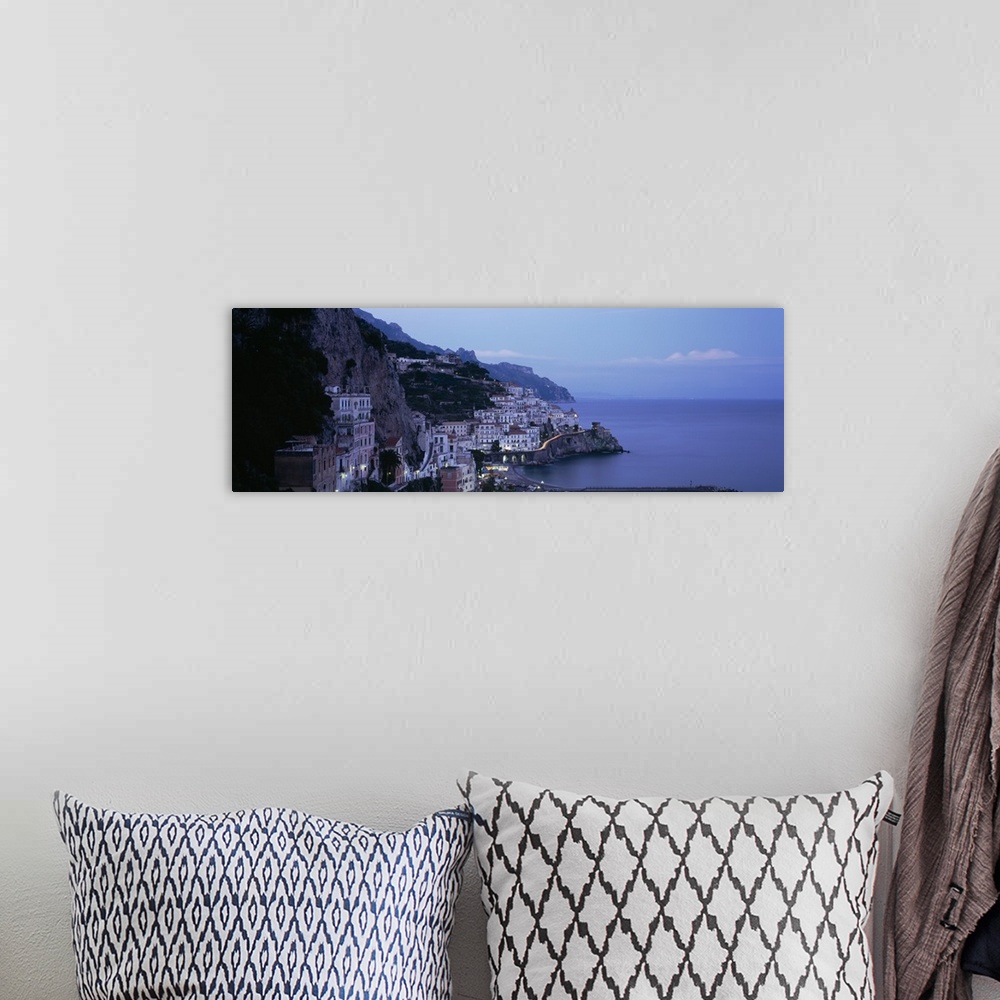 A bohemian room featuring High angle view of a village near the sea, Amalfi, Amalfi Coast, Salerno, Campania, Italy