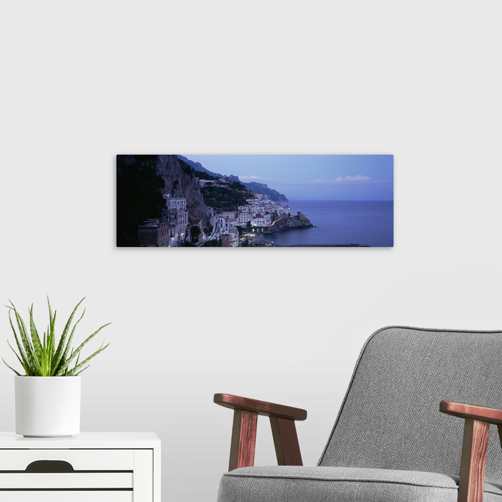 A modern room featuring High angle view of a village near the sea, Amalfi, Amalfi Coast, Salerno, Campania, Italy