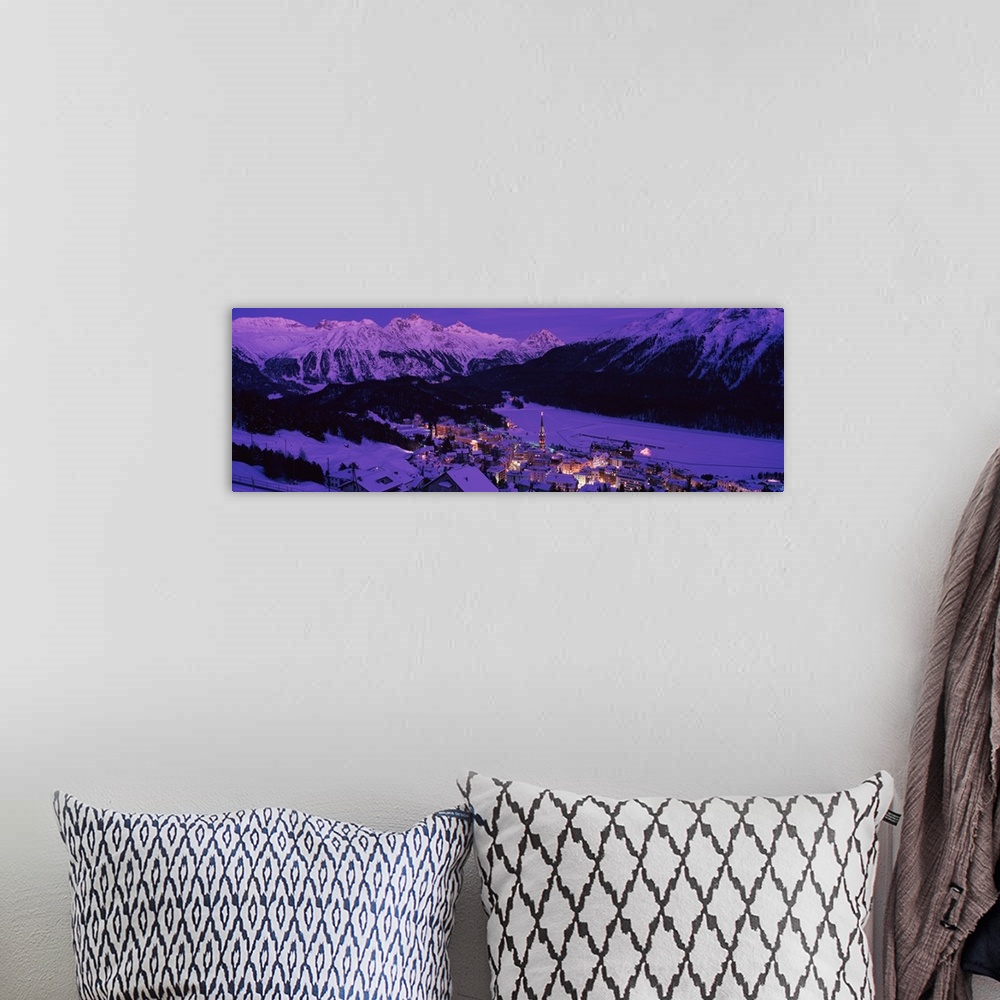 A bohemian room featuring High angle view of a village, St. Moritz, Switzerland