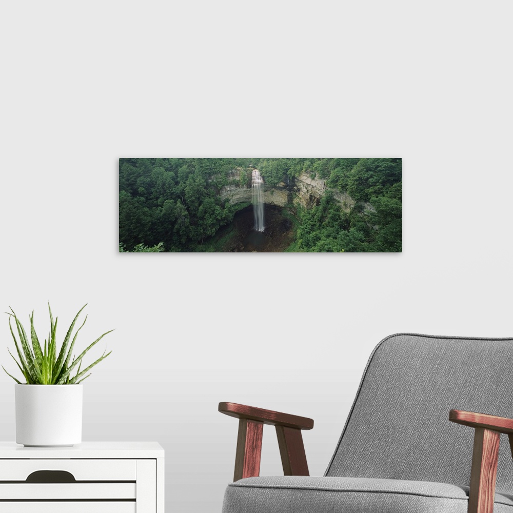 A modern room featuring High angle view of a waterfall in a forest, Fall Creek Falls, Fall Creek Falls State Park, Tennessee