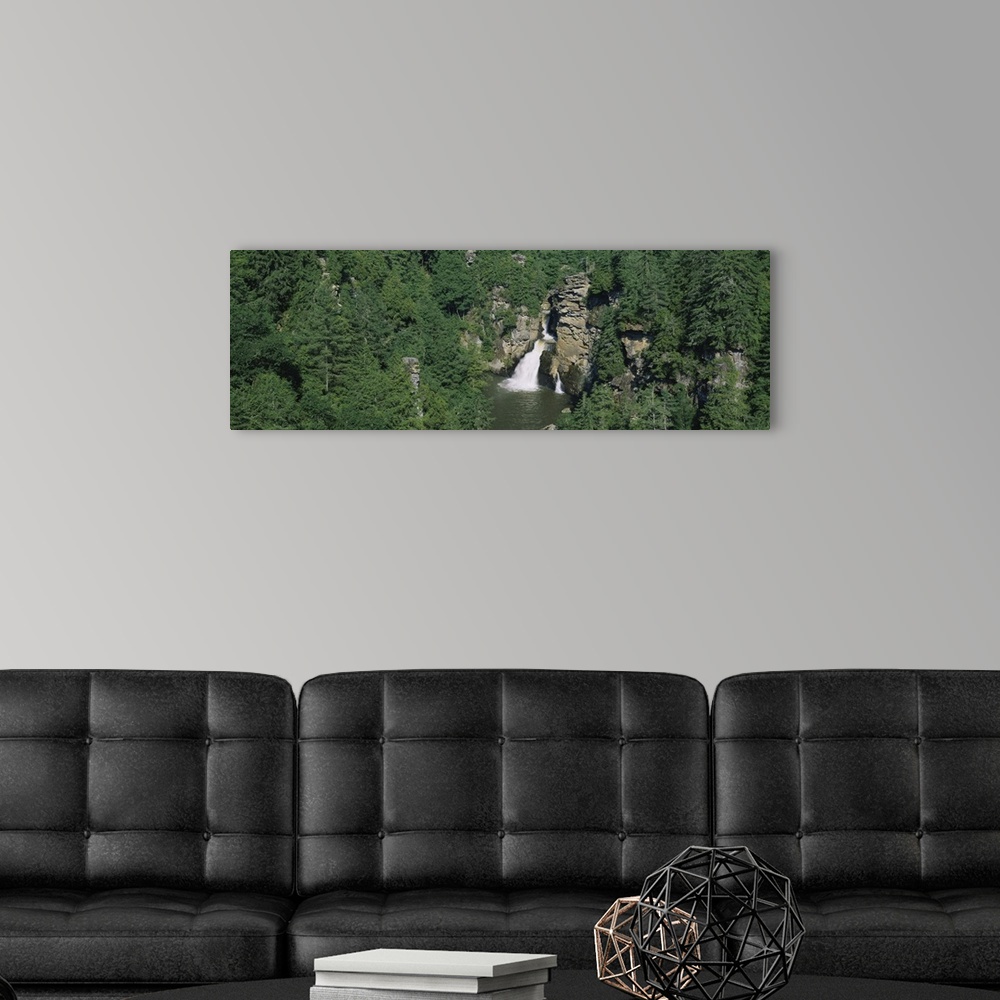 A modern room featuring High angle view of a waterfall in a forest, Linville Falls, Linville Gorge Wilderness, North Caro...