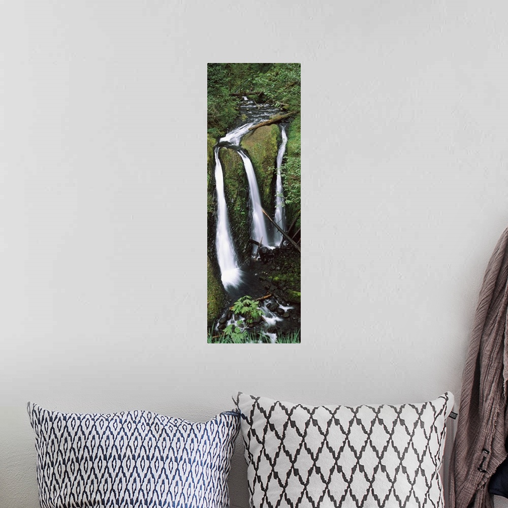 A bohemian room featuring High angle view of a waterfall in a forest, Triple Falls, Columbia River Gorge, Oregon,