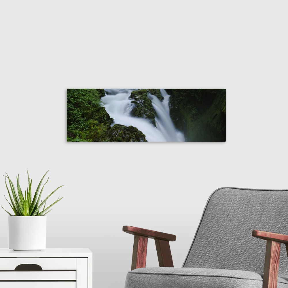 A modern room featuring High angle view of a waterfall, Sol Duc Falls, Olympic National Park, Washington State