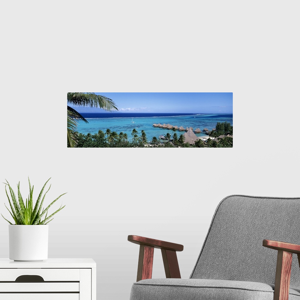 A modern room featuring High angle view of beach huts, Kia Ora, Moorea, French Polynesia