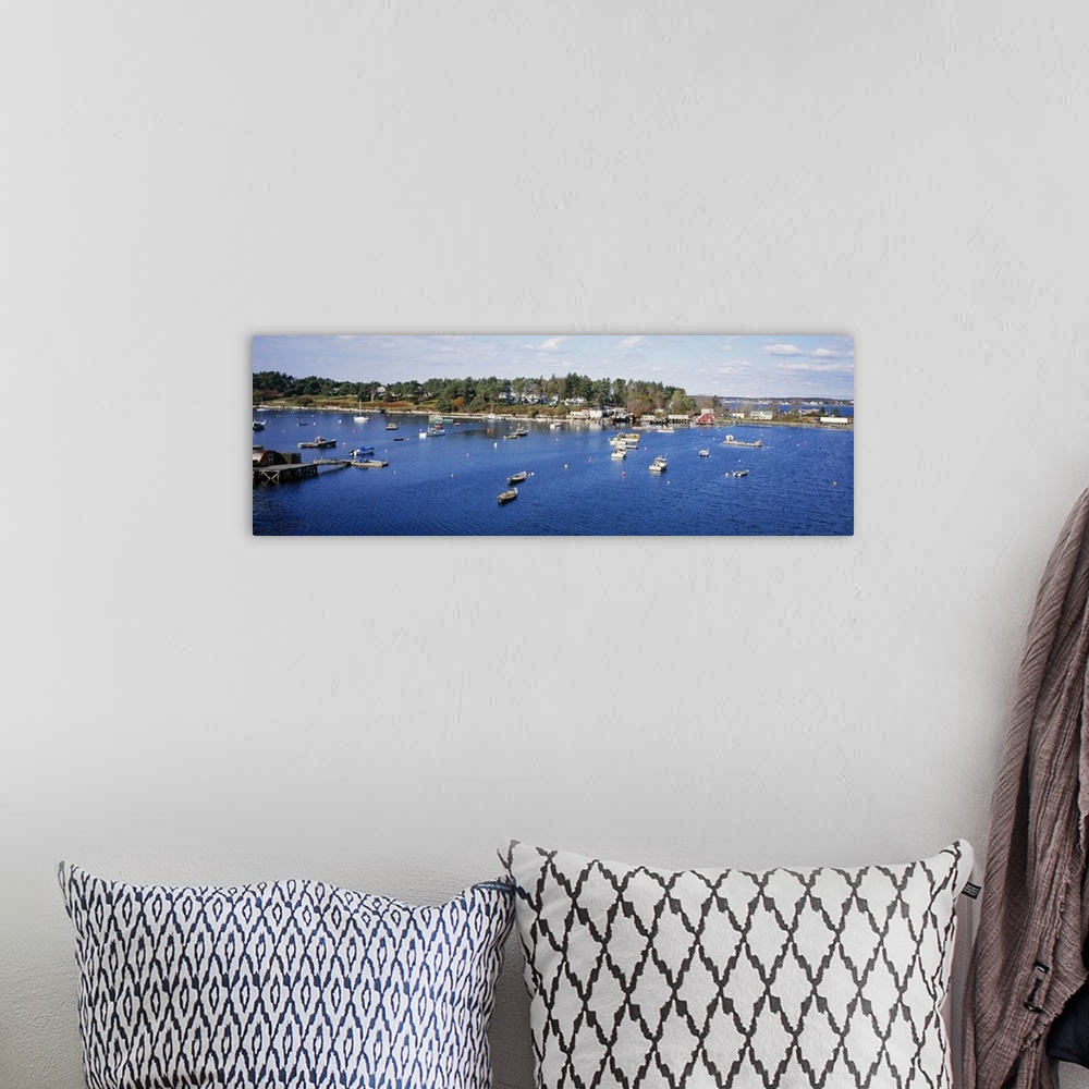 A bohemian room featuring High angle view of boats in a river, Harpswell Cove, Maine