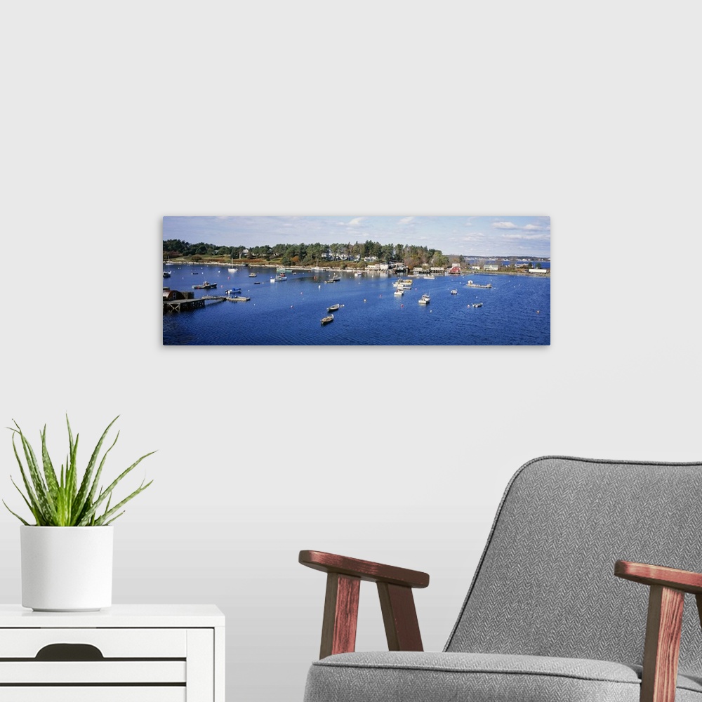 A modern room featuring High angle view of boats in a river, Harpswell Cove, Maine