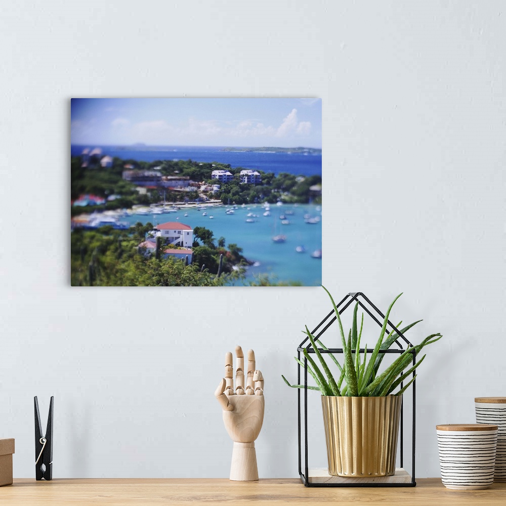 A bohemian room featuring High angle view of boats in the sea, Cruz Bay, St. John, US Virgin Islands