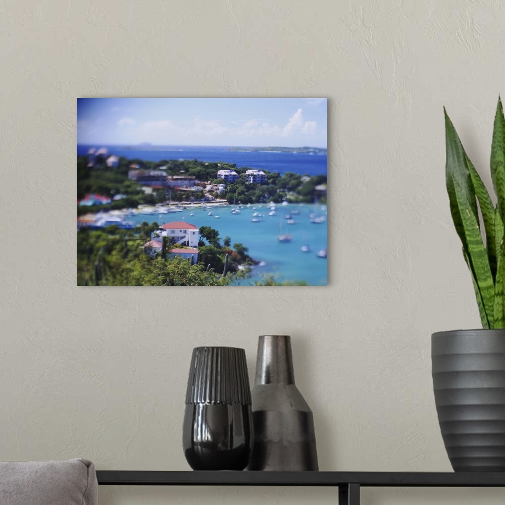 A modern room featuring High angle view of boats in the sea, Cruz Bay, St. John, US Virgin Islands