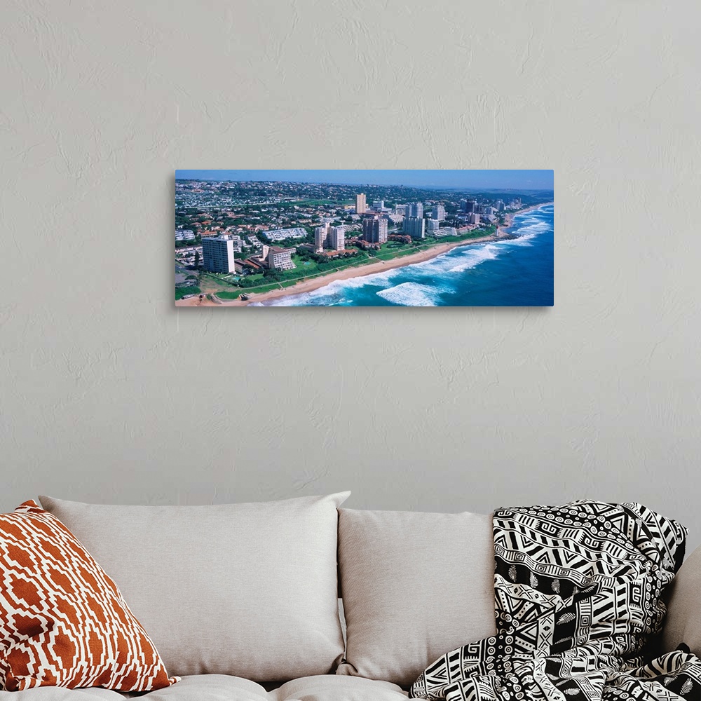 A bohemian room featuring High angle view of buildings at the beachfront, Durban, South Africa