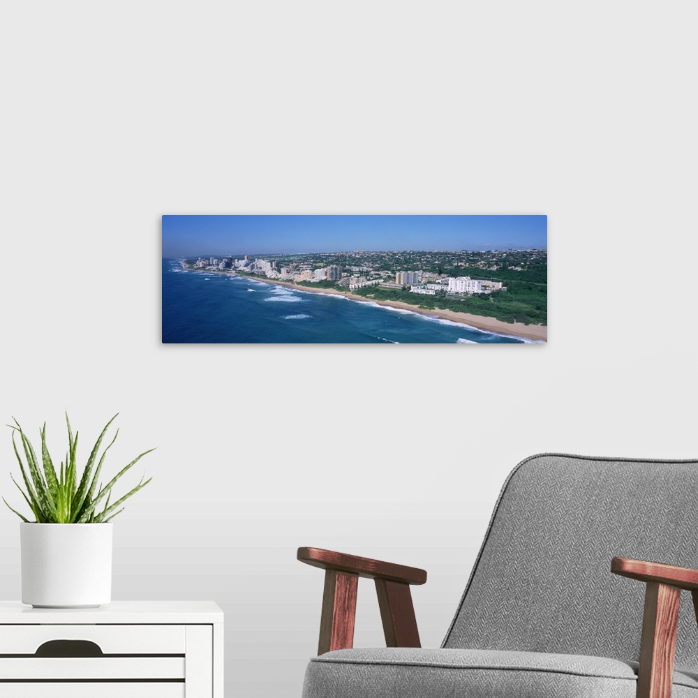 A modern room featuring High angle view of buildings at the beachfront, Umhlanga, KwaZulu-Natal, Durban, South Africa
