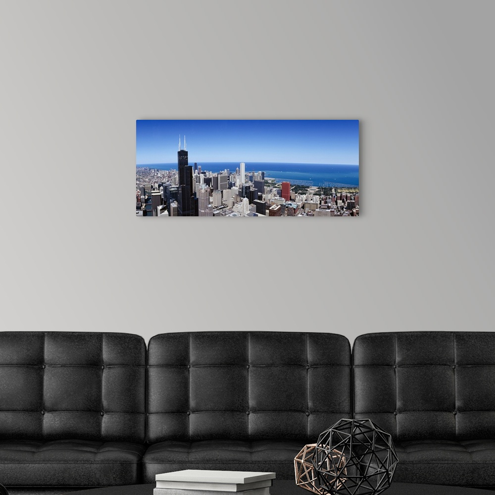 A modern room featuring High angle view of buildings in a city, Grant Park, Lake Michigan, Chicago, Illinois