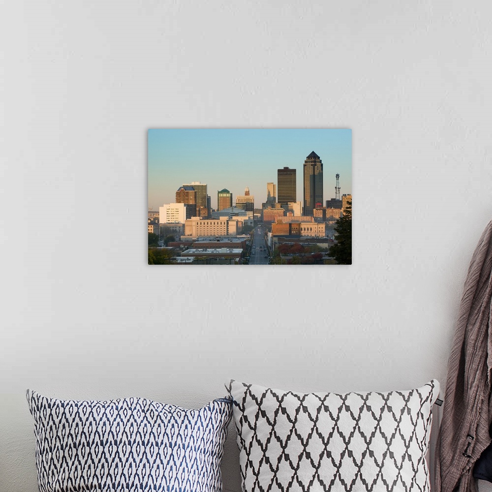 A bohemian room featuring High angle view of buildings in a city, Locust Street, Des Moines, Iowa