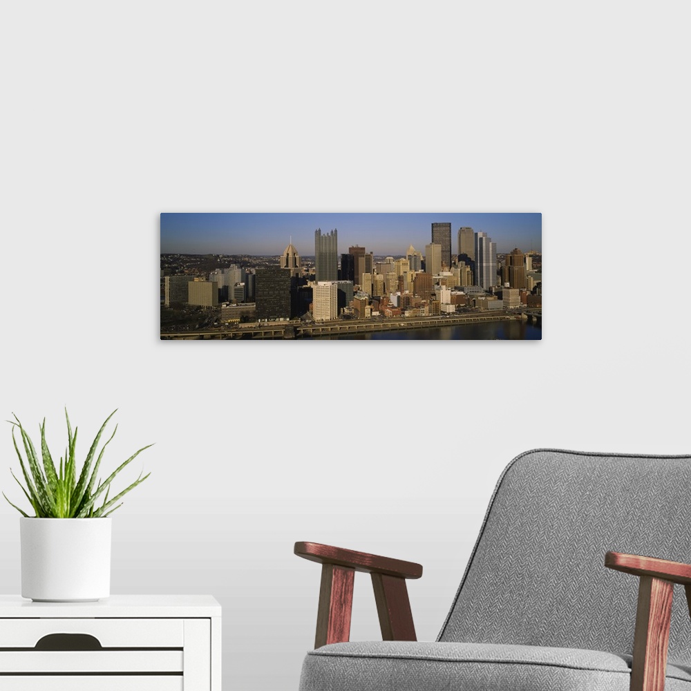 A modern room featuring High angle view of buildings in a city, Pittsburgh, Pennsylvania
